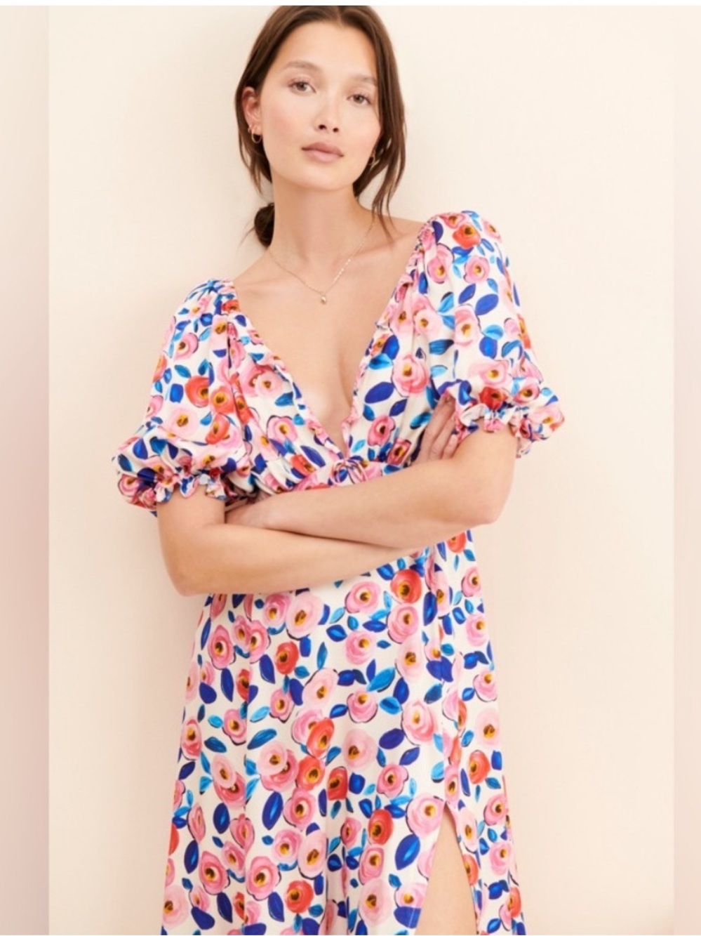 For Love & Lemons x Anthropologie Gianna Midi Dress | Pink Florals | NWT | XXS